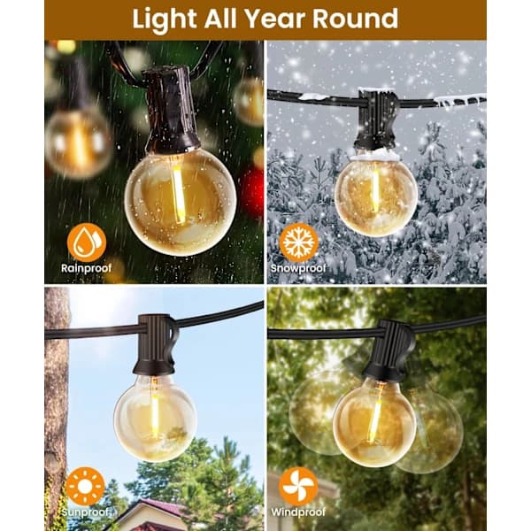 20 meter outdoor string lights, 30+2 bulbs, unbreakable and waterproof, compatible with LED string lights.