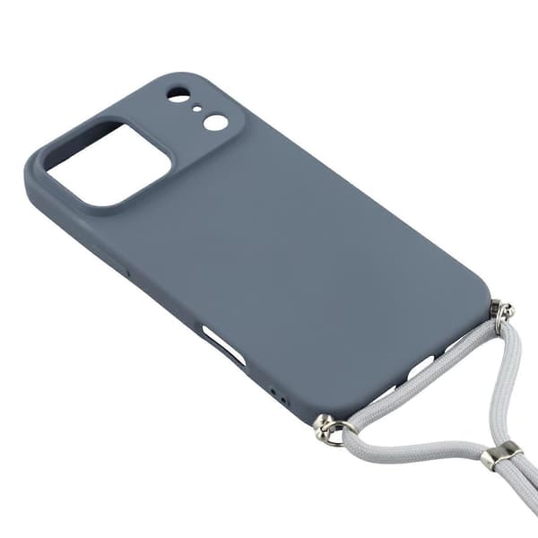 Skal för iPhone 17 Pro, mjukt TPU-fiberfoder, telefonfodral med axelrem Lavender Grey