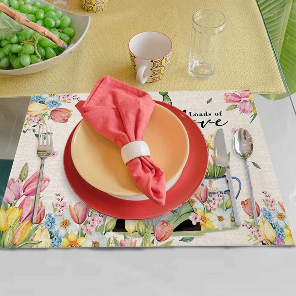 4 stk påske dekkebrikker Bomull Lin Varmebestandig bordmatte Bunny Gnome Dekkebrikke Style 11