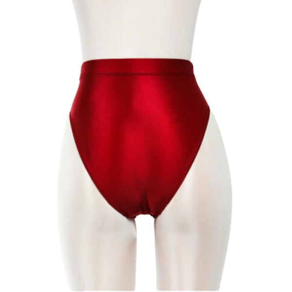 Kvinder silkeagtig skinnende satin blank våd look underbukser med høj talje undertøj Trusser Wine Red M