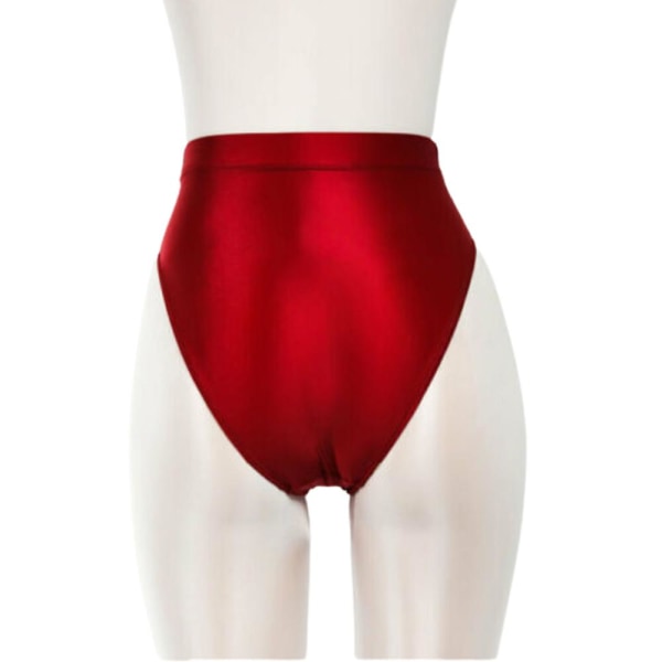 Kvinders Silkebløde Glansfulde Satin Wet Look Knickers Højtaljede Briefs Underwear Bukser Wine Red M