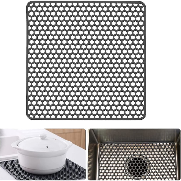 Silikon vaskmatte, kjøkkenvaskbeskytter Sammenleggbar varmebestandig sklisikker for bunnen av gårdshuset Porselensvask i rustfritt stål, 13,5 X 13,5" (grå)