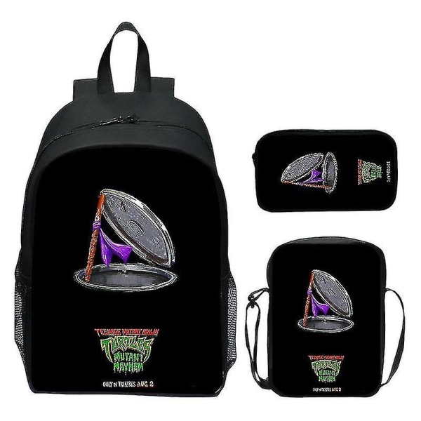 2024 Nya Teenage Mutant Ninja Turtles Skolväska Axelväska Pennväska 3-pack 16\" Ryggsäck Cartoon Tryckt Väskor Pojkar Födelsedagspresent Hög Kvalitet T-10