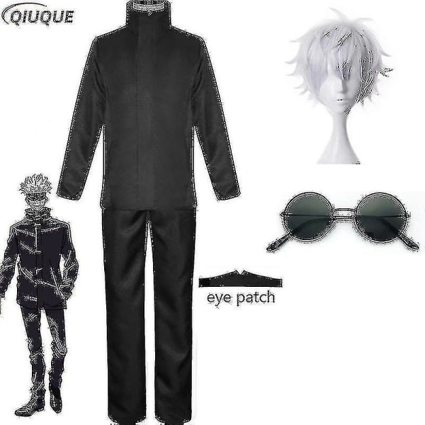 2023-anime Jujutsu Kaisen Gojo Satoru Cosplay-asu Topit Housut Silmälappu Halloween Party Miesten univormut Peruukit-r Black Package 4 L