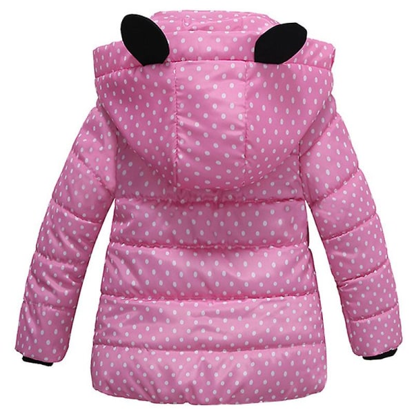 Børnepige polstret frakke varm pufferjakke Polka Dot hætteovertøj Pink 2-3 Years
