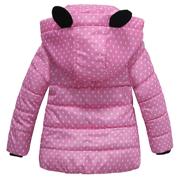 Paddingsjakke for jenter med polka dots, varm vinterjakke med hette Pink 3-4 Years
