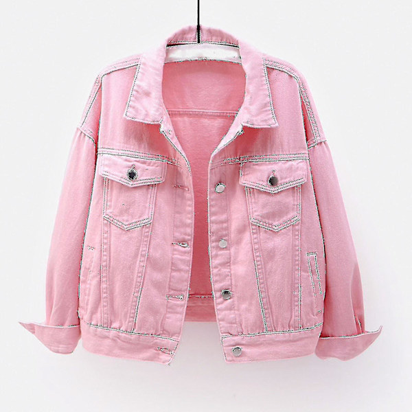 Naisten kevät- ja syyskauden takit Lämmin yksivärinen pitkähihainen farkkutakki Ulkovaatteet Pink XL