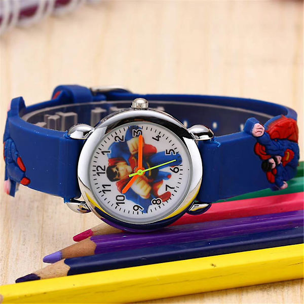 Barnens Superman Spider-Man Silikonklocka Superhjälte Klocka Presenter Blue