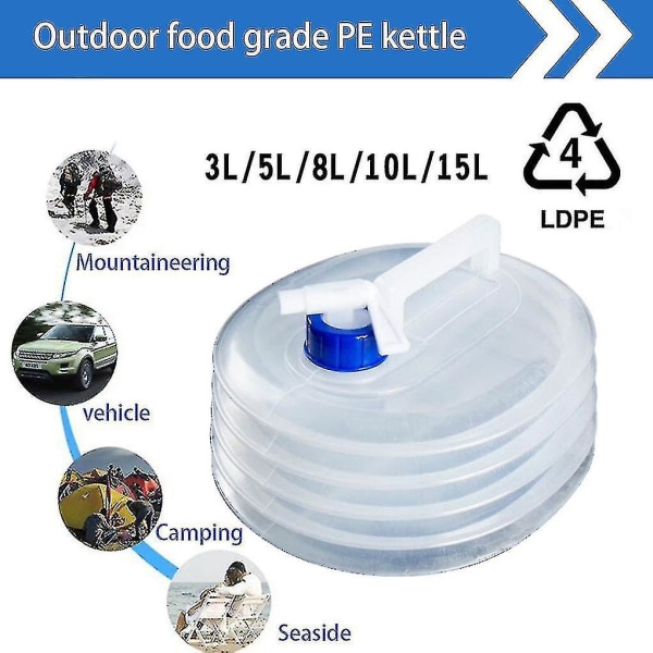 3/5/8/10/15l Vikbar Vattenbehållare för Utomhusvandring Fiske Camping Vattentank Hink 5L