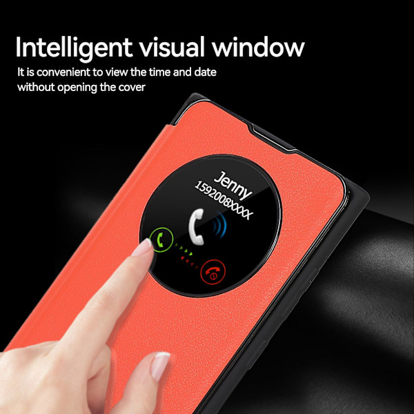 Smart Sleep/Wake-funktion Fönster Premium Läder Flip Case för Samsung Galaxy S24 Ultra/s24 Plus/24 med Kortfack Stativ Orange S24