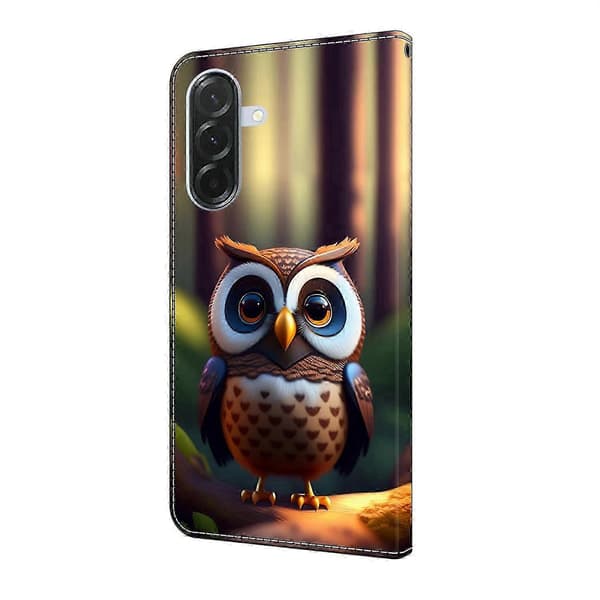 Galaxy A36 5G Läderfodral med Plånboksstativ & Mönstrat Flipskydd Multicolor Brown Little Owl