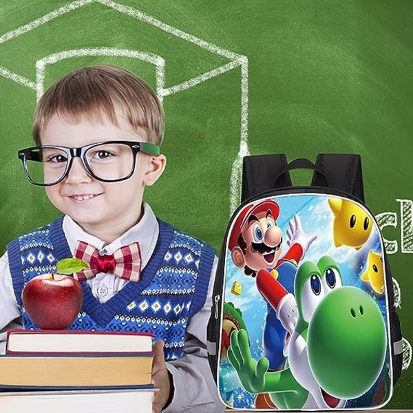 Super Mario-rygsæk Børne-skolerygsæk Mario-skoletaske Mario Bros 3D-printet tegneserie-skoletaske til drenge grund- og ungdomsskoleelever