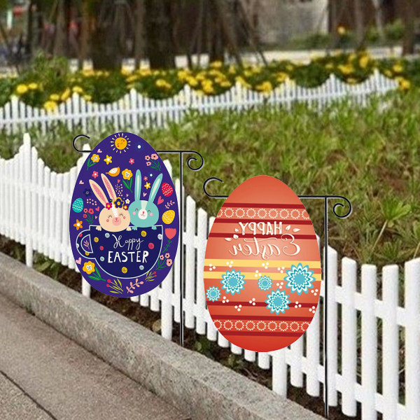 Färgfast Trädgårdsflagga Glad Påsk Polyester Ljusa Färger Kanin Påskägg Dekoration Festtillbehör 6