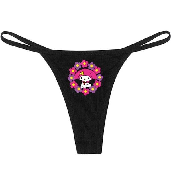 Hellokitty Ren Bomull Tunn Rem Sexig Stringtrosa Låg Midja Sömlös Anime Tecknad Kuromi Underkläder för Kvinnor Enkla Ribbade T-trosor SVART 4 BLACK 4 S