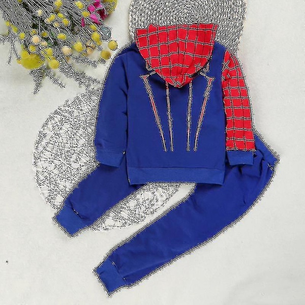 Børne Spiderman Tracksuit Sæt Hoodie + Joggingbukser Sweatshirt Sports Outfit Dragt Børn Superhelt Tøj Blue 5-6 Years