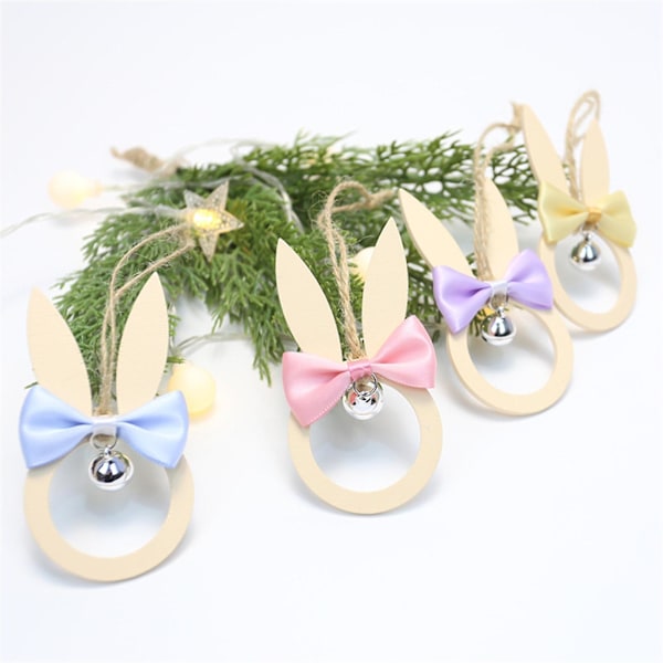 Kaninvedhæng Fade Resistant Lovely Wood Bow Knot Bell Design Påske Dekoration til Stue Pink