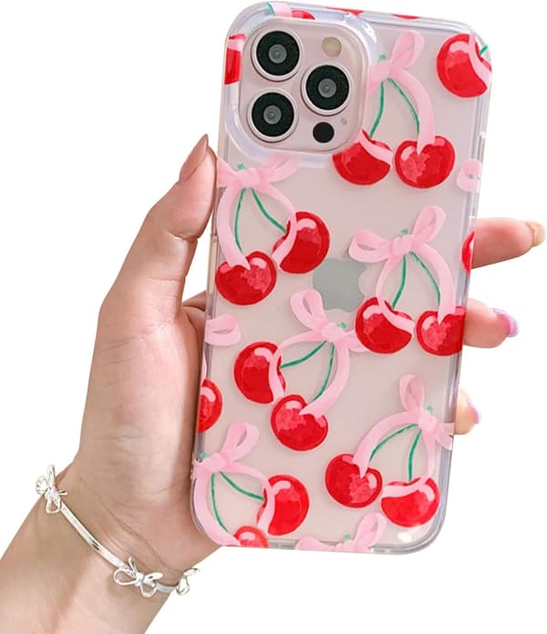 1 pc Compatible with iPhone 15 Pro Case, Cute Cherry Bow Aesthetic Design, Soft TPU Slim - Clear