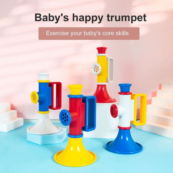Barn Trumpet Leksak Musik Upplysning Lungkapacitet Träning Interaktiv tidig utbildning Musikinstrument Leksak för dagis Jiyuge Blue