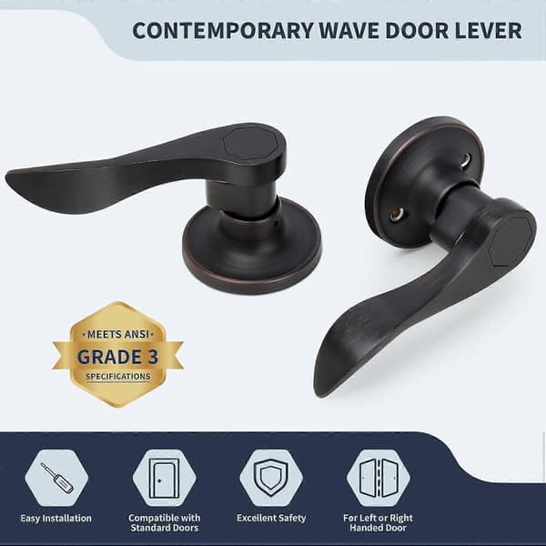 Reversible Wave Door Handle - Keyless Oil Rubbed Bronze Passage Handle for Interior Doors, Durable Design, Modern Style