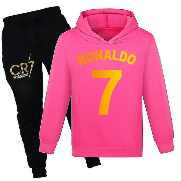 Barn Pojkar Ronaldo 7 Tryckt Avslappnad Hoodie Tracksuit Set Huvtröja Topp Byxor Dräkt 2-14 år 120CM 5-6Y Rose