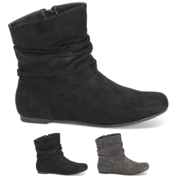 Dames Slouch Fashion Flat Vinter Lukket Tå Biker Trekk På Ankelstøvletter Størrelse UK 3-10 UK 4