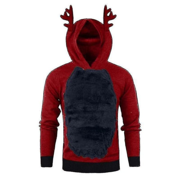 Mænd Christmas Hættetrøje Jumper Toppe Xmas Rudolph Reindeer Pullover Sweatshirt Red Blue 3XL