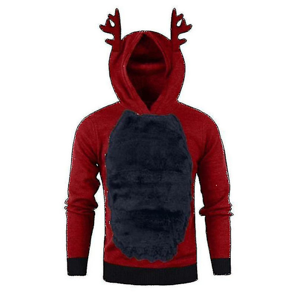 Mænds Juletrøje med Hætte - Julemanden Rudolph Reindeer Trøje Red Blue 3XL