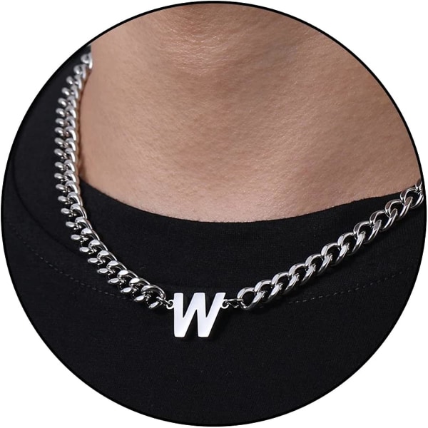 Indledende A-z cubanske kædekæde halskæde til drenge mænd kvinder brevvedhæng rustfrit stål 6,5 mm 18+2 tommer smykkegave Silver W