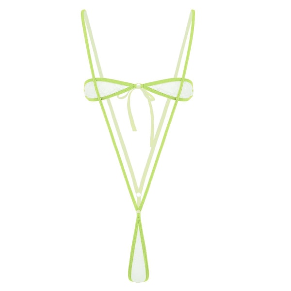 Naisten Erotic Sexy Micro Mini G-string stringit bikinit Bodysuit läpinäkyvä pitsi alusvaatteet set olkaimeton rintaliivit Top henkselit alushousut alaosa Yellow