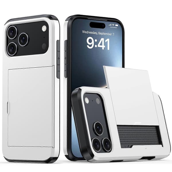 AMORUS Deksel til iPhone 17 Pro med skyvbart kortholder PC TPU telefon bakdeksel - Grå Multicolor White