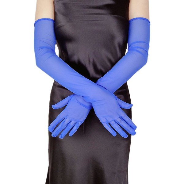 Lady Sheer Gloves Mode Lange Albue Handsker Kvinder Mesh Bryllupshandsker 21.6 Sapphire