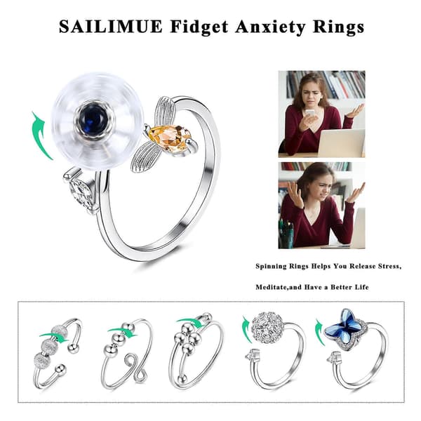 6 angstringer for kvinner, justerbart delt ringsett, roterende ring egnet for angst