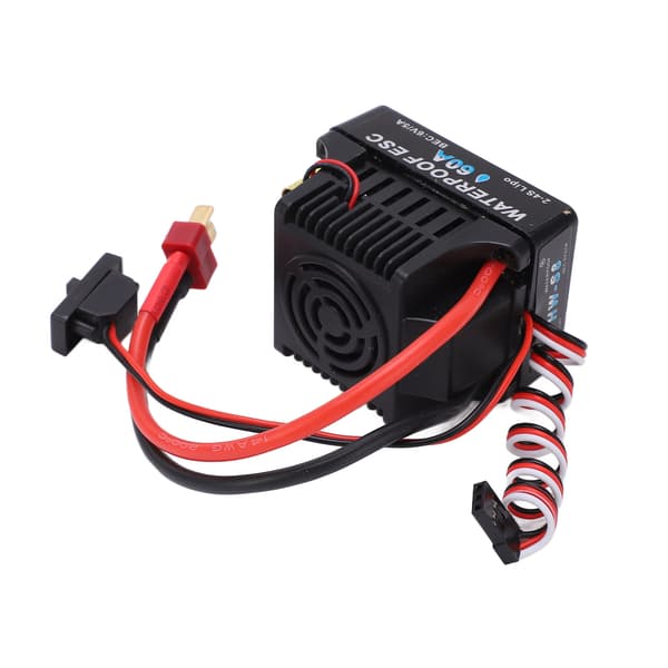 60A Brushless ESC Excellent Acceleration Efficient Operation Waterproof T-Plug Black ESC for 1/10 RC Car
