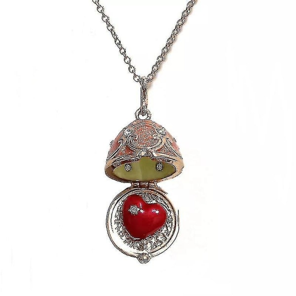 Handmade Enamel Faberge Easter Egg Pendant Jewelry Necklace Antique Bronze Medallion Crystal Heart Inside Gift For Girls