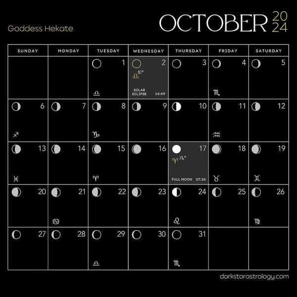 Dark Goddess 2024 Kalender Black Moon Phase Vægkalender Bohemian Gothic Pagan Room Calendar