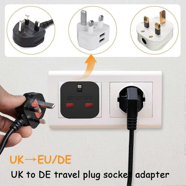 8 stk. til EU-stik rejseadapter, 3-benet til fransk 2-benet adapter