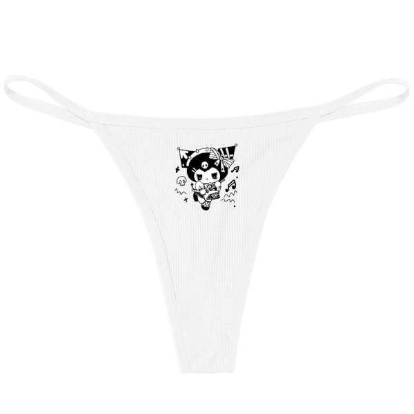 Hellokitty Ren Bomull Tunn Rem Sexig Stringtrosa Låg Midja Sömlös Anime Tecknad Kuromi Underkläder för Kvinnor Enkla Ribbade T-trosor VIT 7 WHITE 7 S