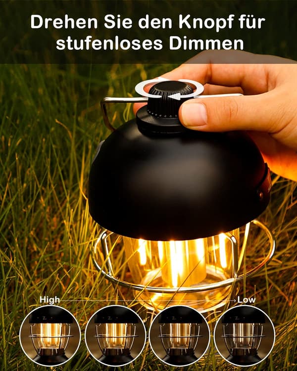 5000 mAh Rechargeable LED Camping Lantern, Retro Camping Lantern Battery with 350 LM Warm White, 70 Hours Lighting Time, Stepless Dimmable, 3 Modes