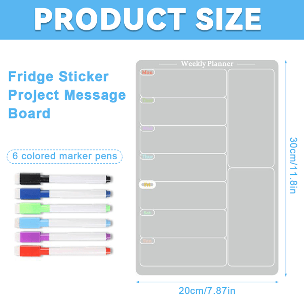 Akryl Magnetisk Menubræd til Køkken, Akryl Ugentlig Køleskabs Kalender, Akryl Hvidtavle til Køleskab med 6 Magnetiske Viskelæder
