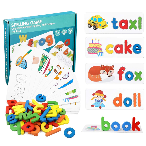 Stavningsleksaker, Set av trä alfabet, ordinlärning & bokstavsmatchningsspel Pedagogisk leksak