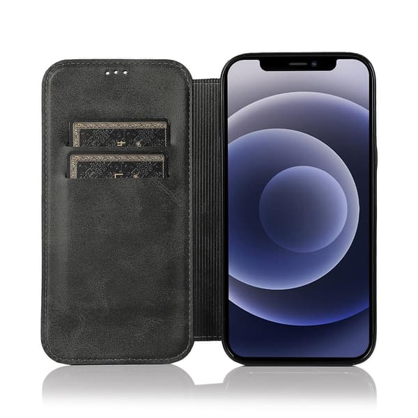 iPhone 12 Mini Etui Læder Wallet Flip Telefon Etui Black iPhone 12 Mini