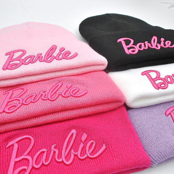 Kids Barbie Knitted Hat Beanie Autumn Winter Outdoor Cap Barbie Fans Hat Gaver Light Pink