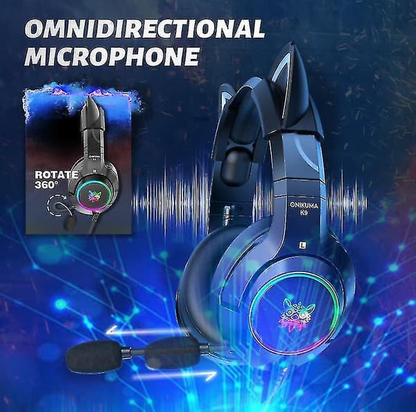 Gaming Headset with Gel Cat Ears Compatible with Xbox One, Ps4, Ps5, Pc (Black)