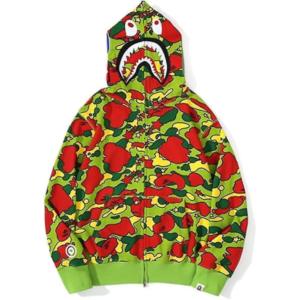 Shark Ape Bape Hoodie Camo Print Polyester Tröja Casual Lös Zip Hoodie Jacka För Män Kvinnor Green camouflage M