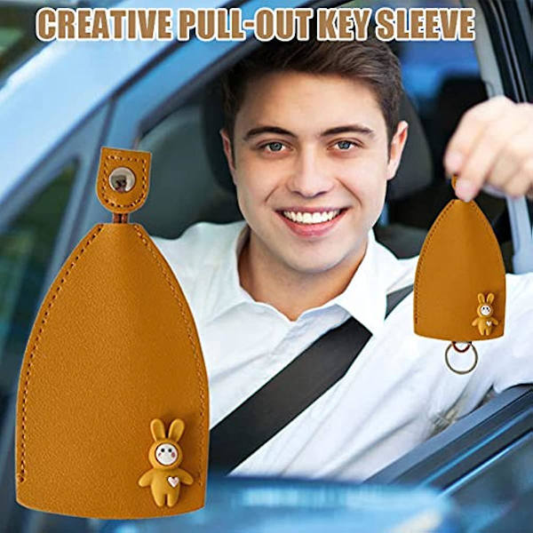 4 stk. Søde Kreative Træk-Ud Nøglehylstre, Tegneserie Læder Stor Kapacitet Ikke Nemt At Glide Bilnøglehylstre A-4Pcs Solid Color