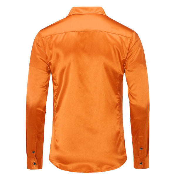 Sliktaa Miesten Casual Fashion Kiiltävä pitkähihainen Slim-Fit muodollinen paita Orange 3XL