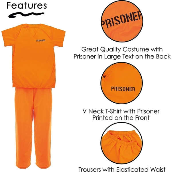 Aikuisten unisex vankien asu hihansuilla - oranssi vankitoppi,  yhteensopivat oranssit housut, rekvisiittakäsiraudat Poliisit ja rosvot,  Halloween-mekko 5a43 | Fyndiq