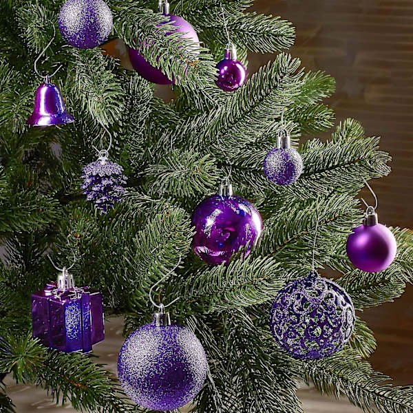 Brubaker 101-dels Julekuler med Topppynt i Lilla, Julepynt til Juletreet Purple