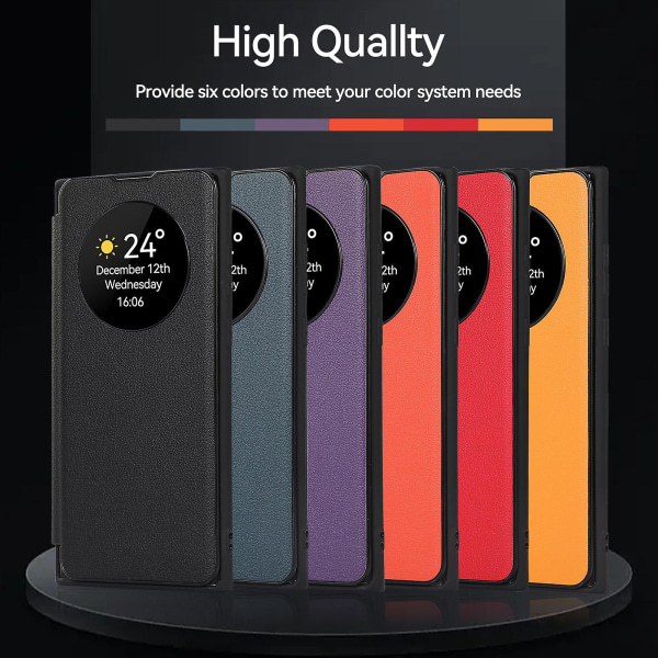 Smart Sleep/Wake-funktion Fönster Premium Läder Flip Case för Samsung Galaxy S24 Ultra/s24 Plus/24 med Kortfack Stativ Orange S24 Ultra