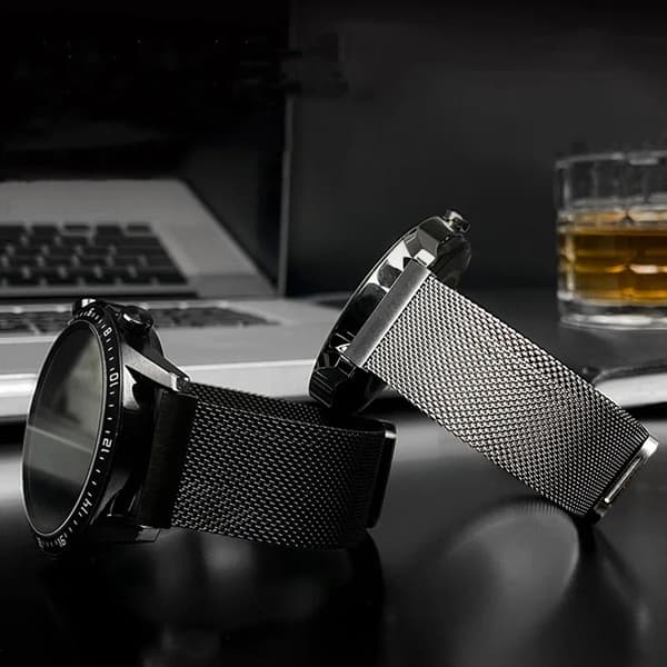 Milanese Loop til Samsung Galaxy Watch 4/5/pro/4 classic/Active 2/Gear S3 - 20mm/22mm rem til Huawei GT 3-2-2e-pro bånd 01 sort 20mm rem